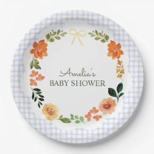 005 Iris Lavendel Blumen Gingham Babyparty Pappteller