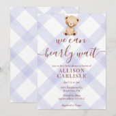 005 Iris Lavendel Teddybär Gingham Baby Shower Einladung (Vorne/Hinten)
