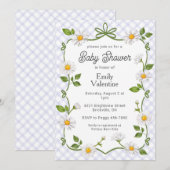 005 Iris Lavender Floral Daisy Plaid Baby Shower Einladung (Vorne/Hinten)