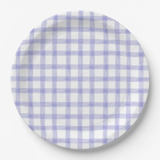 005 Iris Lila Aquarell Gingham Papier Teller (Vorderseite)