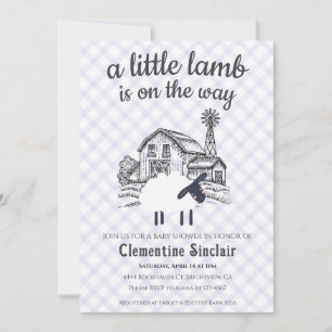 005 Iris Lila Ein Kleines Lamm Gingham Baby Shower Einladung