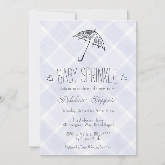 005 Iris Plaid Umbrella Baby Sprinkle Shower Einladung (Vorderseite)