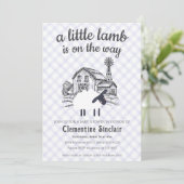 005 Iris Purple A Little Lamb Gingham Baby Shower Einladung (Stehend Vorderseite)