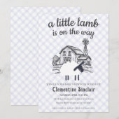 005 Iris Purple A Little Lamb Gingham Baby Shower Einladung (Vorne/Hinten)