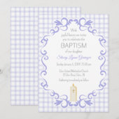 005 Iris Scroll Gingham Kreuz Kerze Taufe Einladung (Vorne/Hinten)