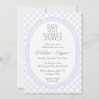 005 Iris Vintage-Spitzenrahmen-Gingham-Baby-Party- Einladung