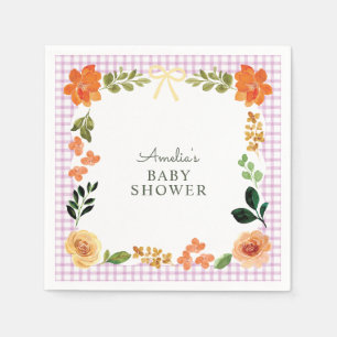 006 Wein Violettes Gingham-Baby-Shower Serviette