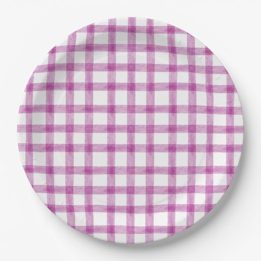 006 Wein Wasserfarbe Gingham L Papierplatten Pappteller (Vorderseite)