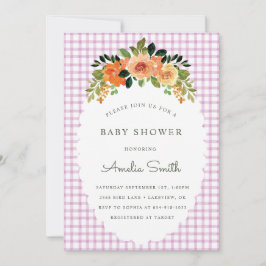006 Wine Floral Gingham Baby Shower Invitations Einladung