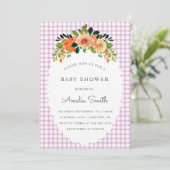 006 Wine Floral Gingham Baby Shower Invitations Einladung (Stehend Vorderseite)