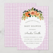 006 Wine Floral Gingham Baby Shower Invitations Einladung (Vorne/Hinten)