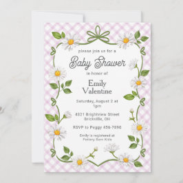 006 Wine Purple Floral Daisy Plaid Baby Shower Einladung