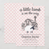 007 Red A Little Lamb Farm Gingham Baby Shower Einladung (Vorne/Hinten)