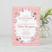 007 Red Boho Wildflower Bow Gingham Baby Shower Einladung (Stehend Vorderseite)