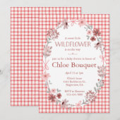 007 Red Boho Wildflower Bow Gingham Baby Shower Einladung (Vorne/Hinten)