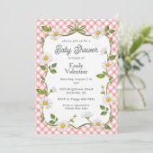 007 Red Floral Daisy Plaid Baby Shower Einladung (Stehend Vorderseite)