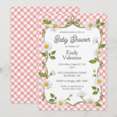 007 Red Floral Daisy Plaid Baby Shower Einladung (Vorne/Hinten)