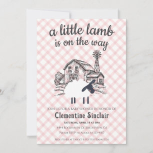 007 Rot A Little Lamb Farm Gingham Babyparty Einladung