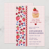 007 rote Beeren-Patch-Cupcake-Baby-Party Einladung (Vorne/Hinten)