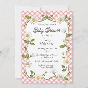 007 Rote Blumen-Daisy-Karo-Baby-Party Einladung
