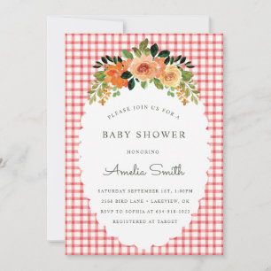 007 Rote Gingham-Baby-Shower-Einladungen Einladung