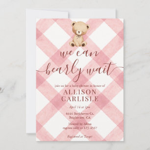 007 Roter Teddybär Gingham-Baby-Party Einladung