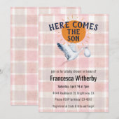 007 Roter Wasserfarbplaid-Storch-Boho-Baby-Shower Einladung (Vorne/Hinten)