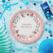 007 Roter Wildblumen-Bogenrahmen Gingham Pappteller (Party)