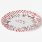 007 Roter Wildblumen-Bogenrahmen Gingham Pappteller (Schrägansicht)