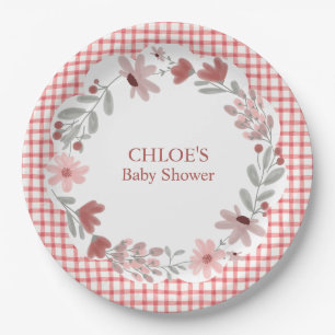 007 Roter Wildblumen-Bogenrahmen Gingham Pappteller