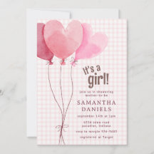 008 Rosafarbenes Herzballon Gingham Babyparty