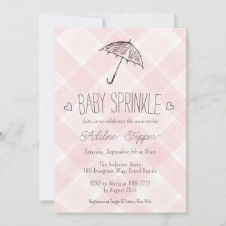 008 Rosafarbenes Karo-Regenschirm-Baby-Sprinkle-Sh Einladung