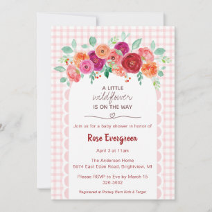 008 Rosafarbenes Watercolor-Wildblumen-Baby-Shower Einladung