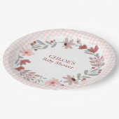 008 Rosafarbenes Wildblumen-Bogen-Frame Gingham Pappteller (Schrägansicht)