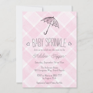 009 Fuchsia-Karo-Schirm Baby-Sprinkle-Shower Einladung