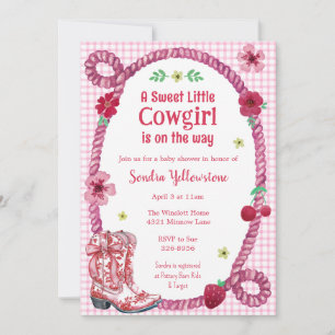 009 Fuchsia Land Cowgirl Gingham Babyparty-Einladu Einladung