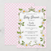 009 Fuchsia Pink Floral Daisy Plaid Baby Shower Einladung (Vorne/Hinten)