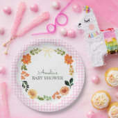 009 Fuchsia Rosa Florale Gingham Babyparty Pappteller (Party)