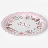 009 Fuchsia Rosa Wildflower-Bogenrahmen Gingham Pappteller (Schrägansicht)