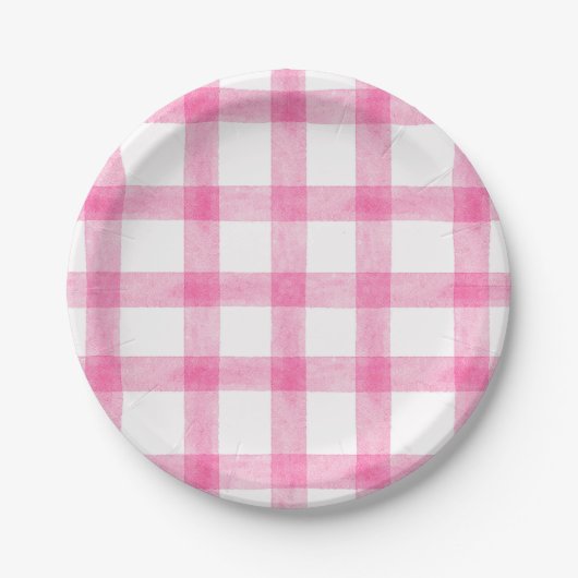009 Fuchsia-Wasserfarbe-Karo Kleine Papierplatten Pappteller (Vorderseite)