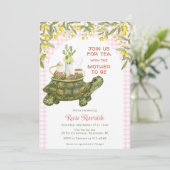 009 Fuchsrosa Garten-Tea-Turtle-Baby-Party Einladung (Stehend Vorderseite)