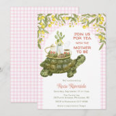 009 Fuchsrosa Garten-Tea-Turtle-Baby-Party Einladung (Vorne/Hinten)