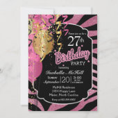 00. BIrthday - Pink & Black Zebra Streifen Einladung (Vorderseite)