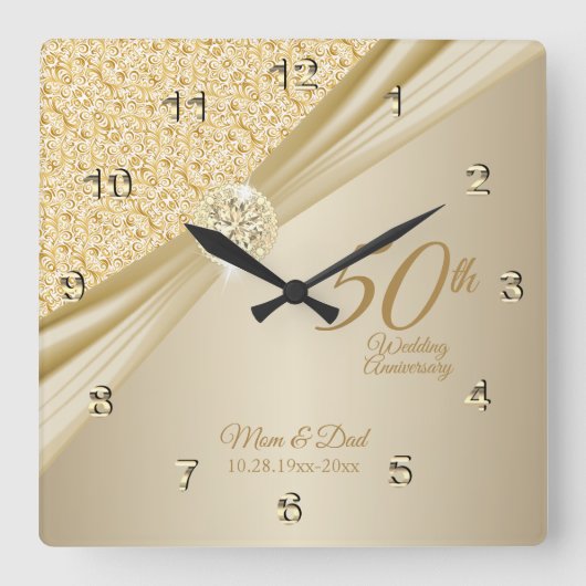 00th Gold Diamond Wedding Anniversary Keepsake Quadratische Wanduhr (Vorderseite)