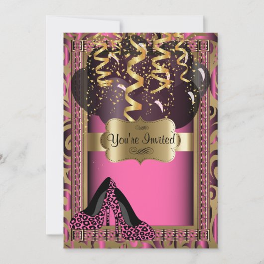 00th Rosa hoher Heels-Leopard des Einladung (Vorderseite)
