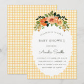 010 Amber Floral Gingham Baby Shower Invitations Einladung (Vorne/Hinten)
