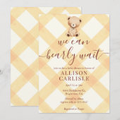 010 Amber Teddy Bear Gingham Baby Shower Einladung (Vorne/Hinten)