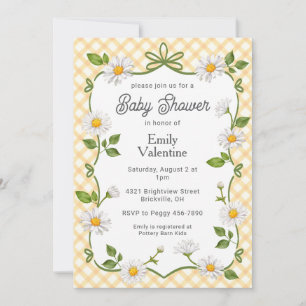 010 Bernstein-Orange Blumen-Daisy-Karo-Baby-Party Einladung
