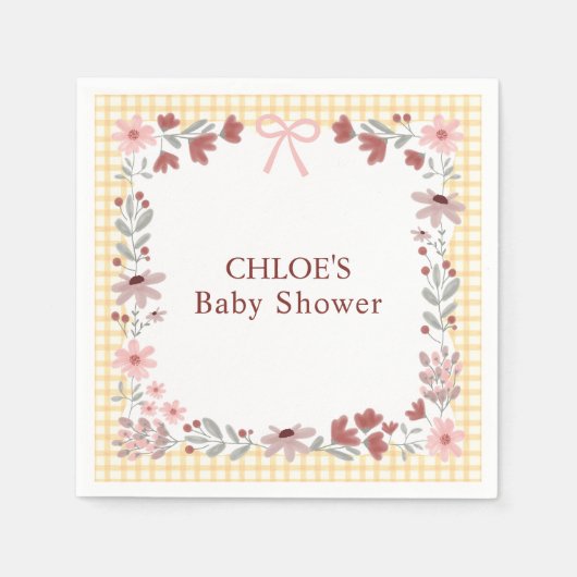 010 Bernstein-Wildblumen-Bogen-Gingham-Baby-Shower Serviette (Vorderseite)