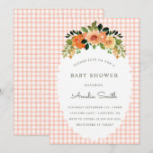 011 Terracotta Gingham Baby Shower Invitations Einladung (Vorne/Hinten)